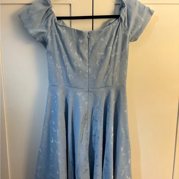 British Retro Off the Shoulder Light Blue Dress - Picture 2 of 3